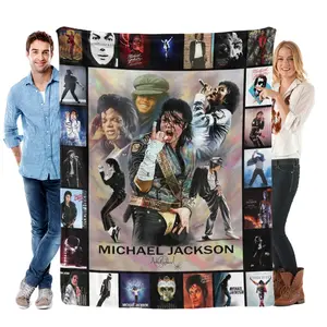 Vintage Michael Jackson Iconic Art & Album Cover Print Flannel Throw Blanket Soft Lightweight Plush Fleece Blanket Unique Christmas Holiday Gift for Pop Fans Couch Bed Sofa All Season Home Decor