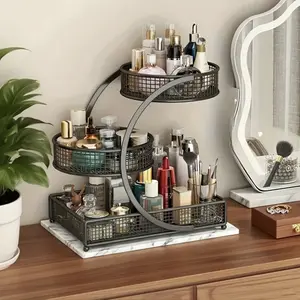 3-Tier Cosmetic Storage Box! Modern Metal Rack, No Installation - Perfect for Vanity/Bathroom Cosmetics Organizer Storage