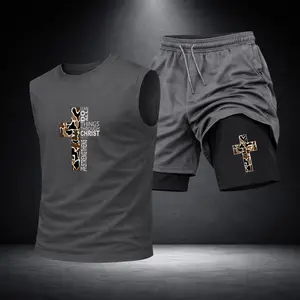 Men’s Black Workout Set Sleeveless Tank Top & Sports Shorts 2-Piece Gym Outfit