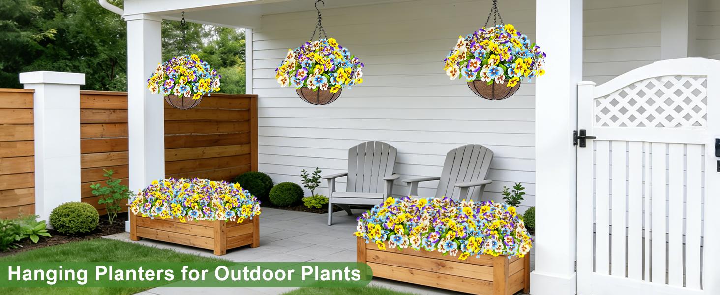 2pcs Artificial Outdoor Hanging Flowers with Basket - 189 Blooms UV Resistant Faux Hyacinth & Boston Fern Set, Waterproof Fake Plants for Porch Garden Patio Home Decor