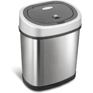 NINESTARS Automatic Touchless Motion Sensor Oval Trash Can, 3.2 Gal (12 L), Stainless Steel Model bin