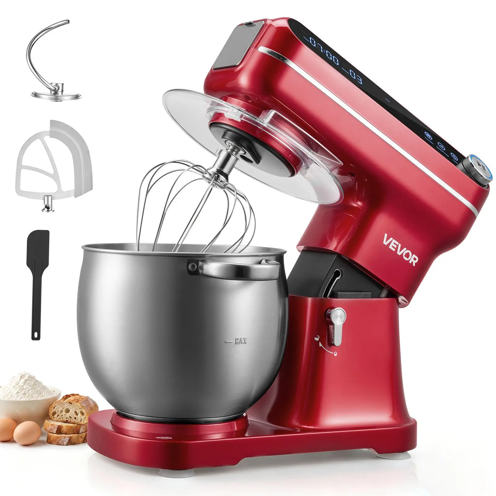VEVOR 7.4 Qt Tilt Head Stand Mixer 500W Electric Dough Mixer, 12 Speeds Food Kitchen Mixer with Stainless Steel Bowl, Splash Guard, Dough Hook, Whisk, Beater, for Baking Mixing