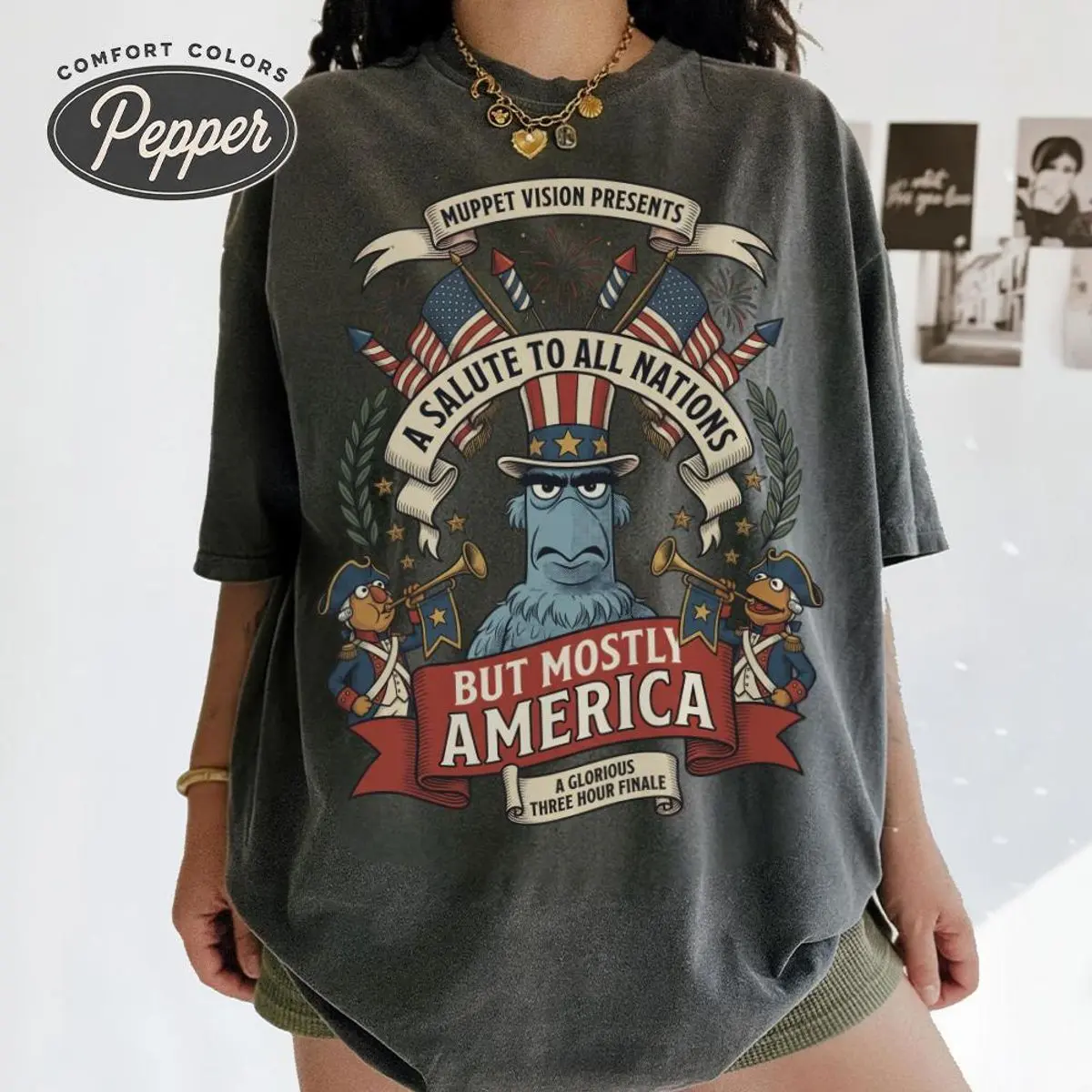 Comfort Colors A Salute To All Nations But Mostly America Muppets T Shirt, Sam The Eagle Patriotic Shirt, Unisex Crew Neck Top, Casual Clothing