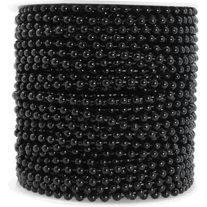 Faux 4mm Black Pearl Beads Chain Roll – 44 Yards Pearls Garland Strand Strings for Wedding Decor Floral Arrangements Christmas Trees & Event Decorations
