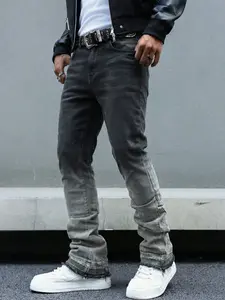 Men's New Y2K Retro Gradient Stone Washed Flared Jeans Elastic Denim Pants Hem with Fleece Edging Baggy Slim Fit Hip-Hop Street Style Menswear Streetwear Comfortable Breathable For Daily Leisure Party Club Wear