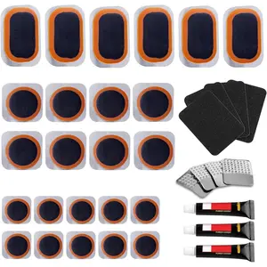 Bike Tire Repair Kits - Bycicle Inner Tube Puncture Patch Kit with 24PCS Vulcanizing Patches,Sandpaper,Metal Rasp,Portable Storage Box for Cycling, Motorcycle, BMX, ATVs, Inflatable Rubber