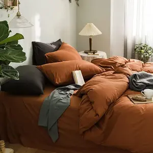 Caramel Pumpkin Duvet Cover  Size Burnt Orange Bedding Set 3 count Rust Minimalist Style Solid Color Reversible Soft Microfiber Comforter Cover