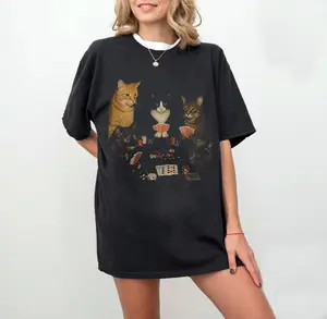 Vintage Cats Playing Pokerr Meme Graphic Tee, Funny Cat Shirt, Funny Poker Graphic Tee Gift For Boyfriend Menswear Top Streetwear Shortsleeve Crewneck