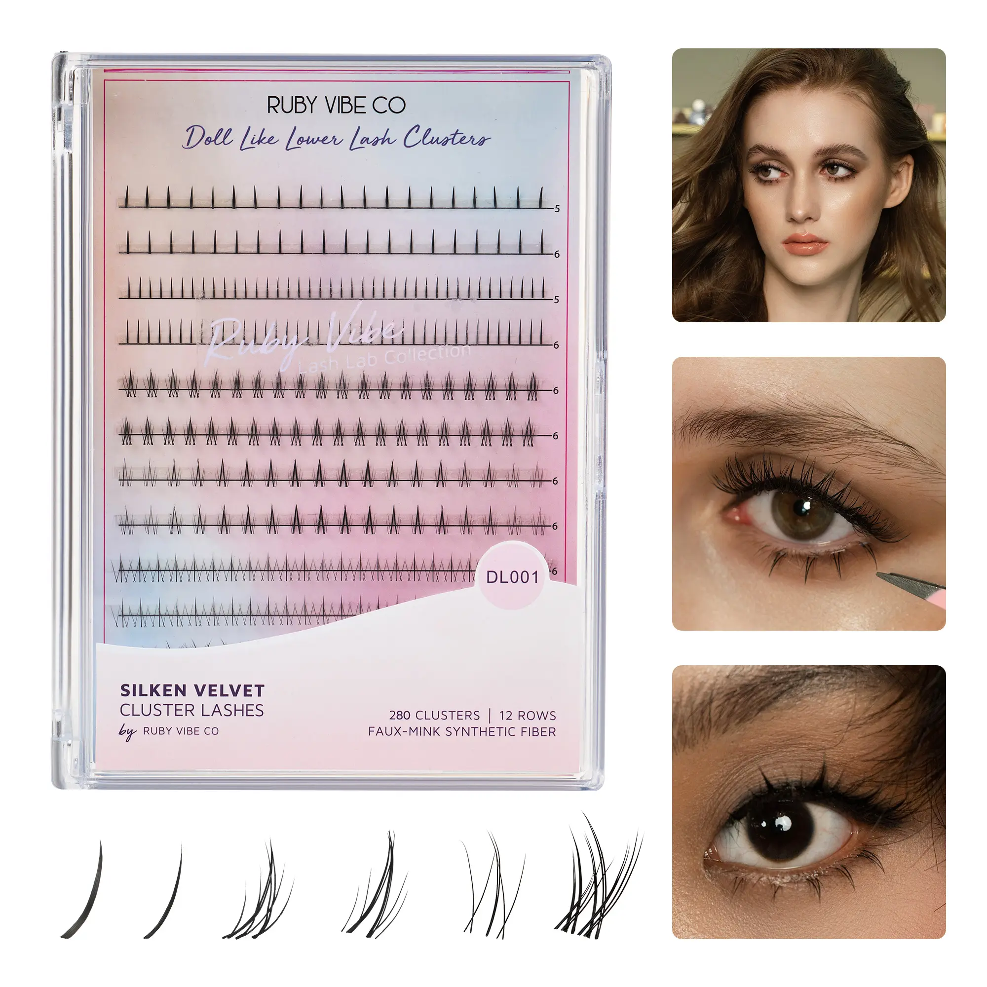 RUBY VIBE CO 280-Piece Bottom Lash Clusters, Doll-Like Faux Mink Bottom Lash Clusters, Manga Lower Lash Clusters for Natural to Anime Looks, Spiky Lash Clusters with Bottom Lashes