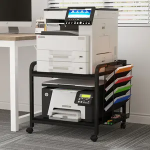 24"x20" Large Printer Stand with Hanging File Holder Organizer Adjustable Height Shelf with Wheels Under Desk Table for Printer Scanner Fax Home Office Use Black