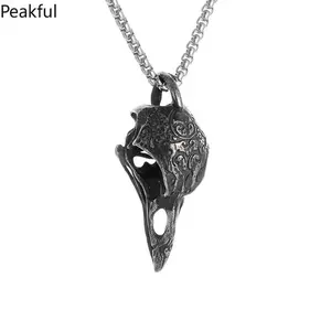 Nordic Crow Skull Pendant Necklace | Retro Unisex Animal Bird Jewelry | Lucky Amulet & Fashion Accessory | Durable Metal Design | Trendy Gift for Men & Women | Symbolic Style