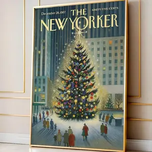 (No Frame) Vintage New Yorker Christmas Magazine Cover Print, Classic Winter Night Scene, Cozy Christmas Home Décor, Retro Holiday Gift Print