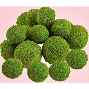 Artificial Moss Decor Set - 18-Pack Handmade Faux Greenery Spheres - 6 Large 3.1" & 12 Small 2.2" Mossy Globes - Dough Bowl Vase Fillers - Chinoiserie Home Accents - Wedding Party Display Decorations