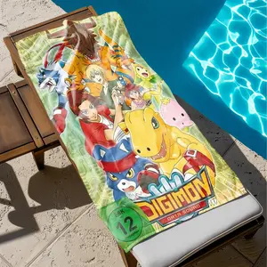 1 piece Digimon Digital Rescue Squad Animation Character Collection themed beach towel - Multi-functional Beach Towel, 100% Polyester, suitable for Vacation, Trip, Daily, Machine Washable, Modern Pattern Style, Ideal Birthday Present