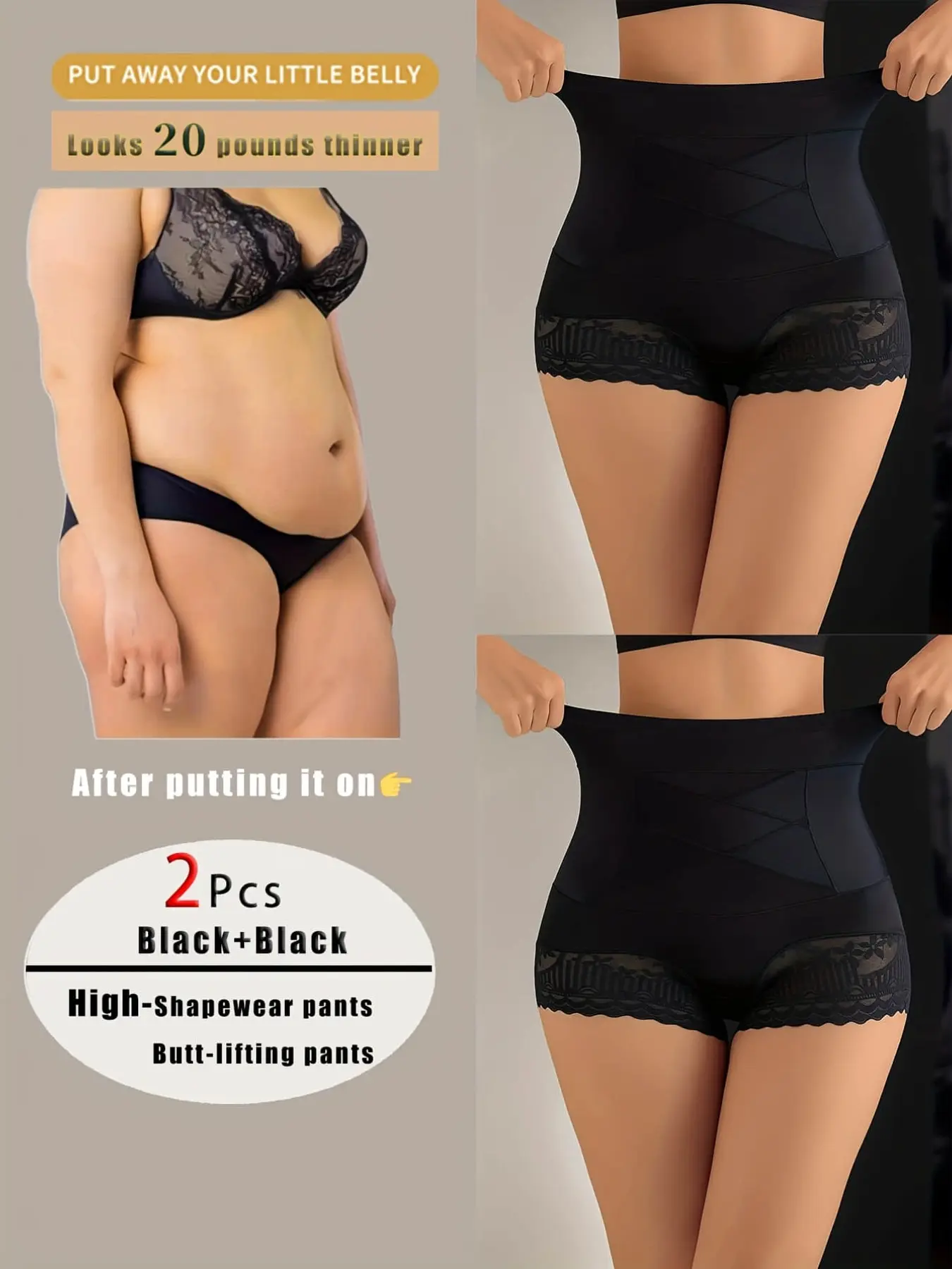 1/2PCS  Wide Waistband Stretch Control Shapewear Pants, Anti-Rolling Belly Slimming Body Shaping Underwear, High Elastic Breathable Sculpting Pants