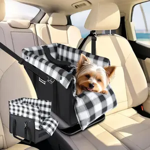 KDO Center Console Dog Car Seat, Detachable and Washable Inner Lining Dog Car Seat Anti-Collapse Small Dog Pet Car Seat with Safety Belt Up to 11lbs(Black)