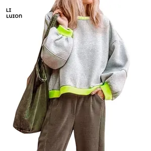 Womens Fall Patchwork Sweatshirt Floral Graphic Color Block Pullover Sweatshirts Drop Shoulder Aesthetic Clothes Fall