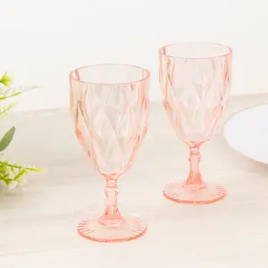 12 Pack Diamond Cut Vintage Plastic Wine Goblets – Blush 11oz Embossed Reusable Drink & Cocktail Glasses