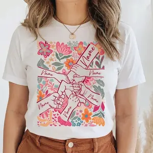 Custom Mama Shirt with Kids Names, Personalized Mother's Day Gift, Boho Floral Hand in Hand T-Shirt for Mom Grandma, Custom 1-10 Children Names Tee, Aesthetic Floral Mama Outfit, New Mom Gift Ideas