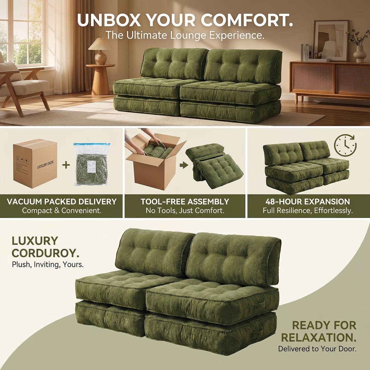 Chenille Small Space Convertible Sofa Bed, 2-in-1 Folding Floor Sleeper, No Assembly Space Saving Couch for Living Room Bedroom Apartment Dorm Guest Room Boneless Chaise Plush Modern furniture sectional Modular