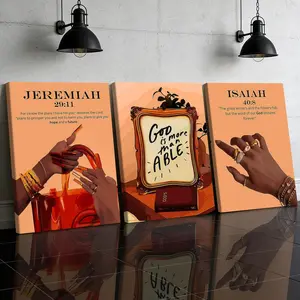 3-Piece Wood Frame Canvas Posters, Biblical Verse Faith Theme, Modern Home Decor, Waterproof Art, Living Room & Hallway Wall Decor, Wooden Wall Art