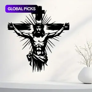 Minimalist Jesus Cross Metal Wall Decor, Stretching Arms with Radiating Light Points, Religious Art for Home Church Prayer Room, Stylish Religious Decor