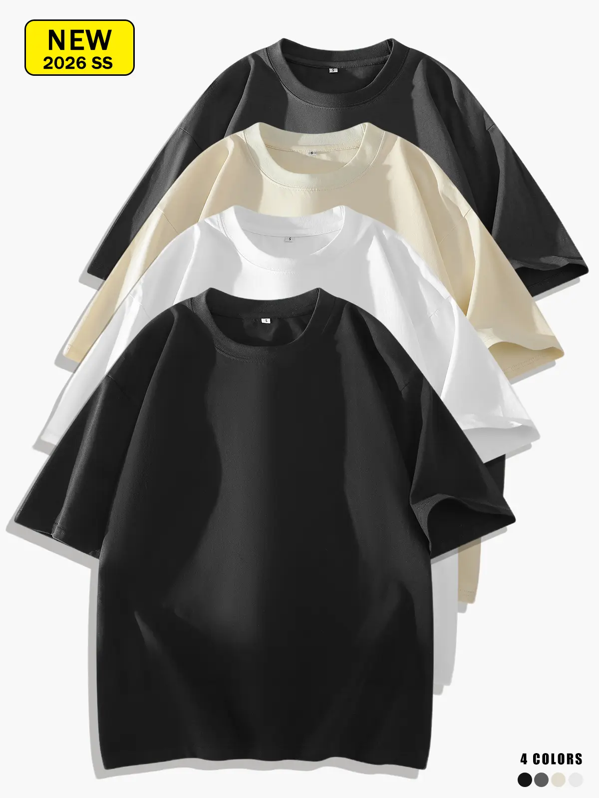 Unisex summer solid-color short-sleeve T-shirt made of pure cotton, relaxed drop-shoulder fit, moisture-wicking and breathable, skin-friendly and comfortable.