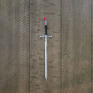 Silver Sword Hair Pin / Bookmark with black handle & red gem