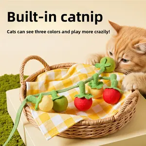 Cat Toy Small Tomato Persimmon String Teaser Cat Stick Cat Self-Entertainment Boredom Relief Artifact Durable Chewable with Bell Cat Teaser Toy
