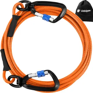 Dog Tie Out Cable 10FT Heavy Duty Chew Proof Tangle-Free Runner with 360° Swivels & Locking Clip for Large Dogs Up to 250LBS Rust Proof Leash for Yard Camping Outside (Orange 10FT)