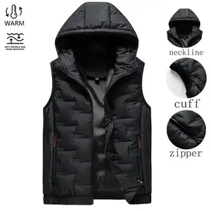 Men's Autumn And Winter Warm Cotton Vest Sleeveless Hooded Jacket Menswear Tops