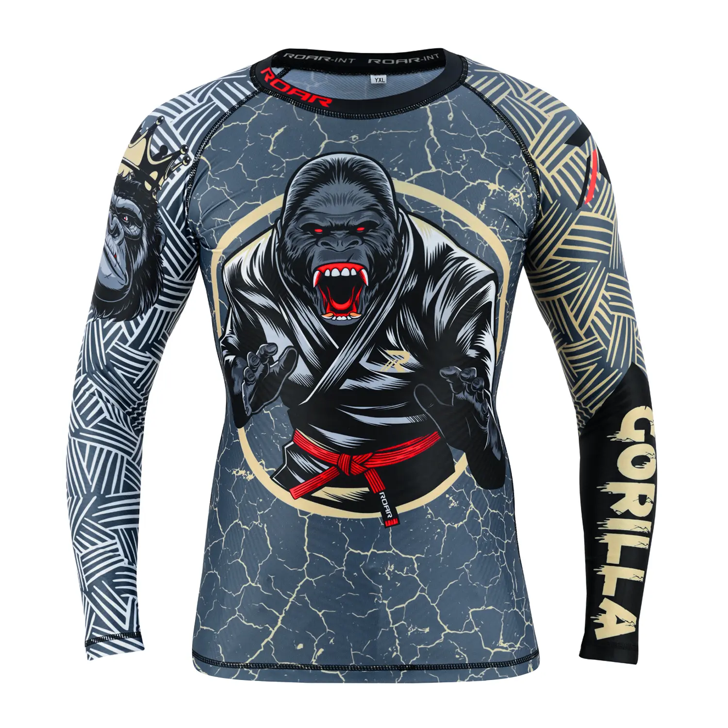 ROAR-INT Kids Gorilla No-Gi Grappling Compression Full Sleeve Rash Guard Shirt for Boys and Girls