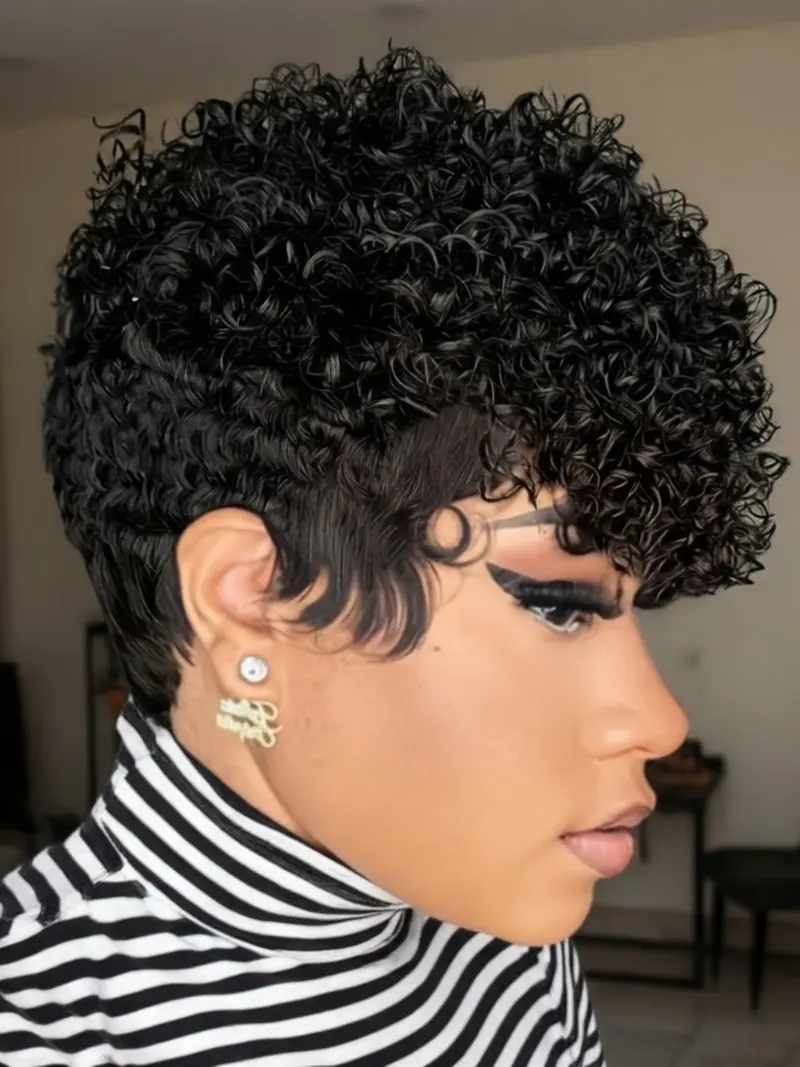 Short Curly Human Hair Synthetic Wig Pixie Cut Glueless Lightweight Heat Amazon.com : VRZ Pixie Cut Wigs for Black Women Brazilian  main image 2