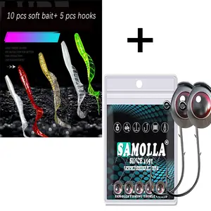 10Pcs 6cm Fishing Lures Soft curly Bait Plastic Paddle Tail Swim Baits + 5 pcs Jig Head for Bass Trout Freshwater Saltwater christmas surprise gift swim  bait  season perfect fishing Ned-Rig Plastic Swimbaits glow  uv advent calendar 2025-24 day h8 jack