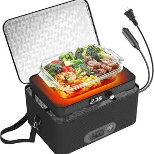 CuLiDing Portable Oven-12V/24V/110V-240V Food Warmer&Heated Lunch Box for Road Trips/ Camping/ Picnics/ Family Gatherings&Tableware(Black)