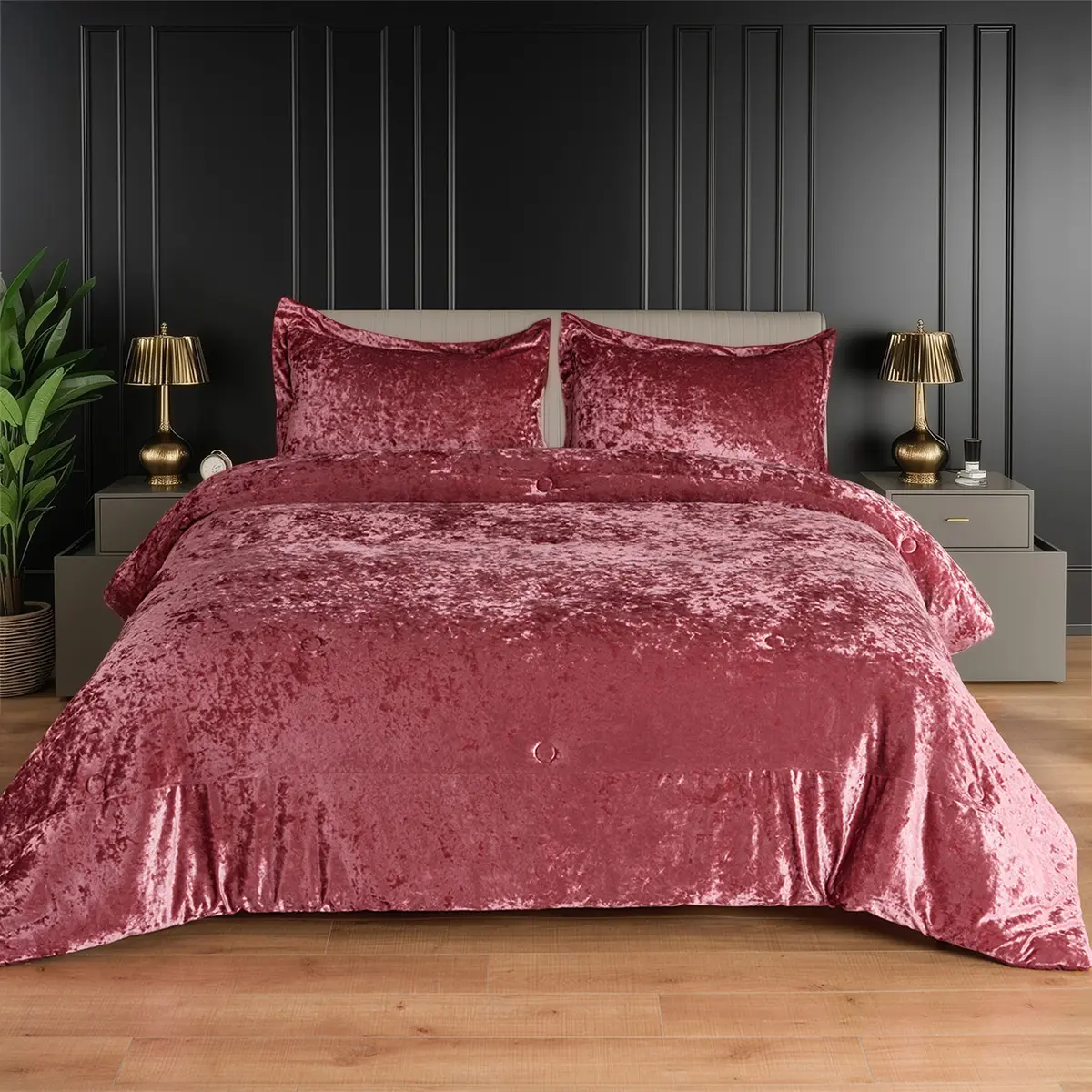 3-Piece Velvet Luxe Reversible Comfy Decorative Bedding Set - Soft Brushed Microfiber Reverse, Fluffy Comforter, Matching Sham, Comfy Bedding Set