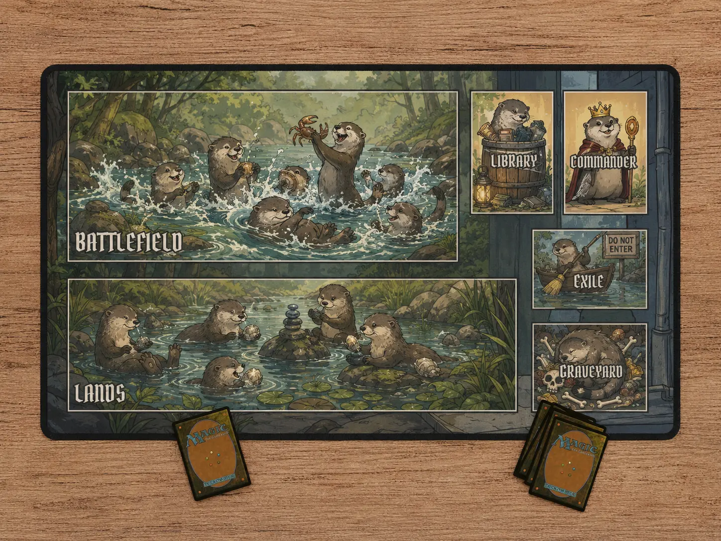 Funny Otters Playmat Magic The Gathering Cute Otters Mouse Pad MTG TCG Desk Mat Setup Gaming Mat Mousepad Office