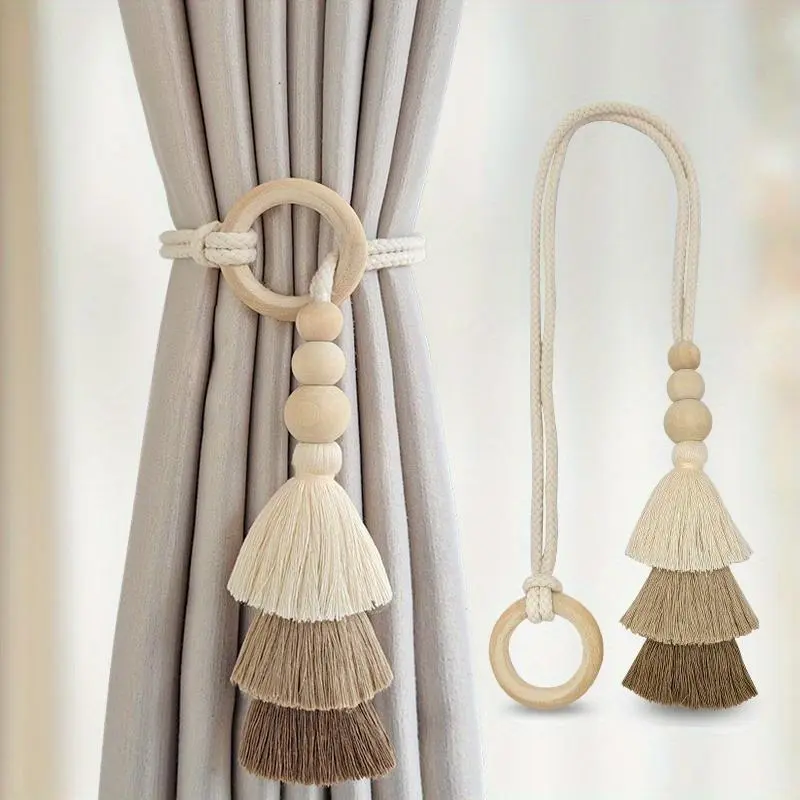 Tassel Curtain Tieback, 2 Counts Boho Style Curtain Holdback, Window Curtain Accessories, Curtain Tie Backs For Curtains, Window Decorations Supplies for Home Living Room Bedroom Decor
