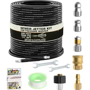 Hydro Jetter, Hydro Jet, Hydrojet, Sewer Jetter Kit for  Washer, Water Jet Drain Cleaner, Sewer Line Cleaning,  Washer Drain Cleaner, Culvert Cleaning Tool, Hose Kit, 200 FT