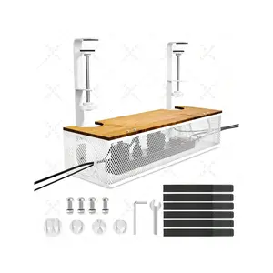 Under Desk Cable Management With Wooden Style Cover , Extension Cord Organizer For Power Stripe Surge Protector Wire Management Concealer Cover Hider For Desktop Home Office Kitchen (White)