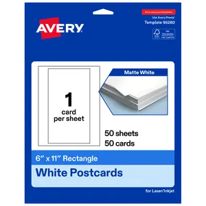Avery Printable Matte White Cards, 6" x 11" Rectangle