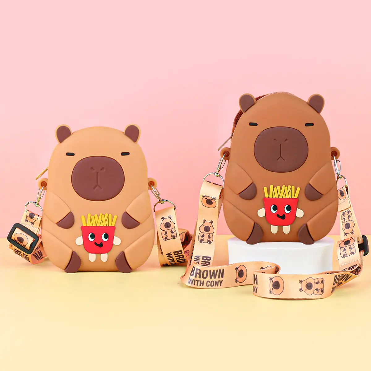 Cute 3D Capybara Silicone Messenger Bag for Women, Sweet Casual Crossbody Purse with an Adjustable Strap & Fun Decompression Pinch for Student Parties, Zipper Close