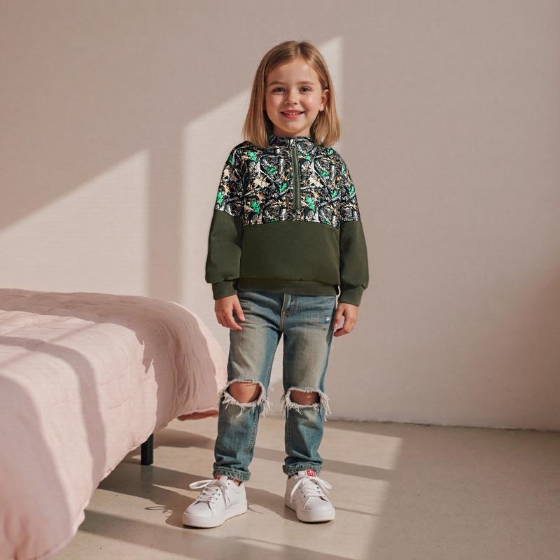 Infant Toddler Baby Girl Boy Camo Hoodie Outfit Half Zipper Long Sleeve Hooded Sweatshirt Casual Pullover Little Kids Hunting Clothes