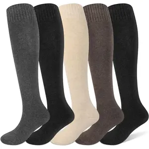 5 Pairs Women's Knee High Winter Warm Tall Boot Socks - Soft Thermal Knit Long Socks for Women Gifts