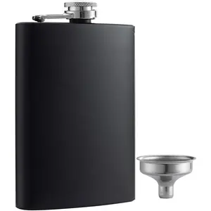 8 oz Matte Black Pocket    Flask with Funnel, Stainless Steel and Leak Proof