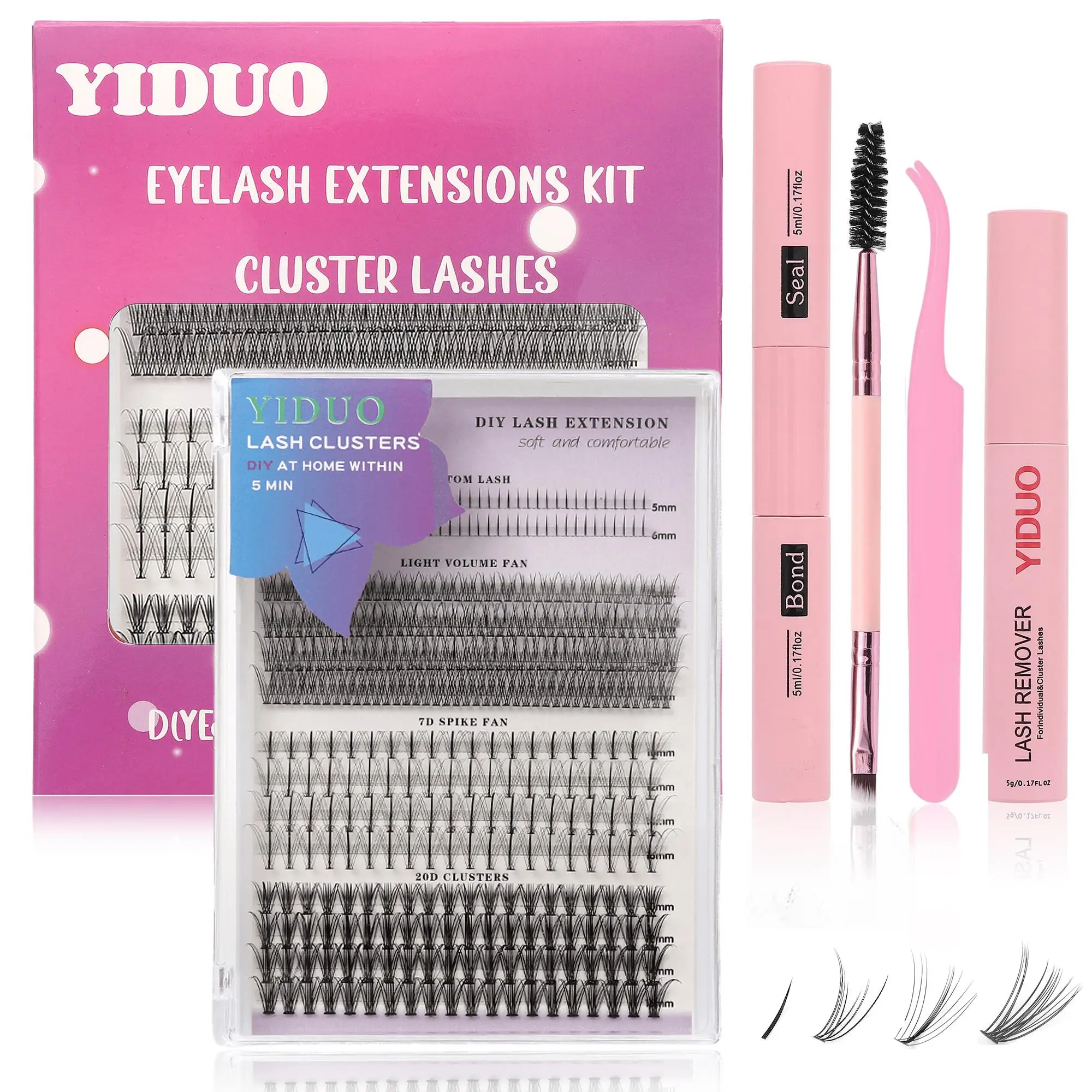 Individual Lashes Kit, 1 Box DIY Lash Extensions Eyelashes with Tweezers & Bond & Seal and Lash Remover, Curly Fake Lashes Set for Women Makeup, Lash