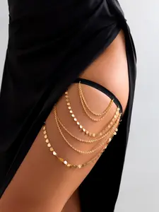 Shiny Heart-Shaped Sequin Fringe Thigh Chain, Sexy Body Chain for Women, Casual Street Party Nightclub Festival Accessory