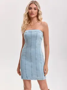 INSPIRE CHIC Women's Strapless Denim Dress Western Outfit Spring Bodycon Tube Mini Jean Dresses