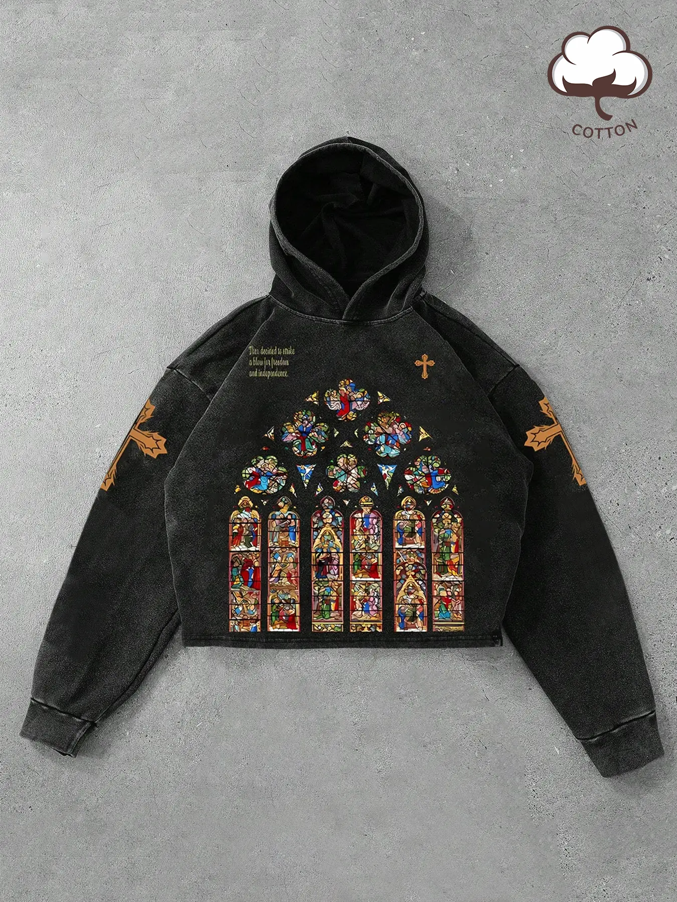 Men's Church Cross Faith Geometric Print Hoodie, Short Fitted Casual Fashion, Unique Autumn Winter Clothing, Graphic Hoodie, Comfortable and Stylish