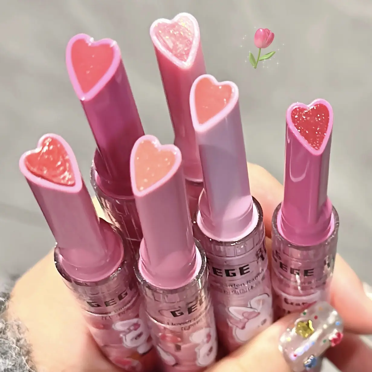 3Pcs Flower Jelly Lipstick Set, Heart Shape Moisturizing Lip Glaze